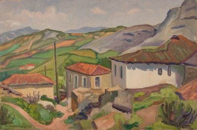 Goura Farmhouse with Chicken Coop — Oil painting, Canvas, 54.00×81.00cm — Theodoros Markellos